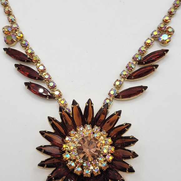 VTG Juliana Necklace | Amber/Topaz & AB Rhinestones | Verified | *AS IS* - Picture 3 of 12